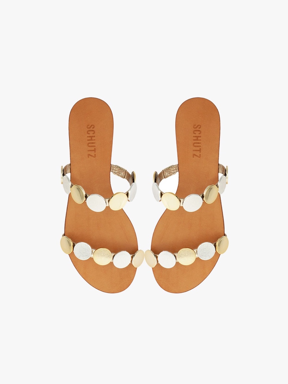 SCHUTZ Metal Disc Leather Slide Sandals - Picture 3 of 5